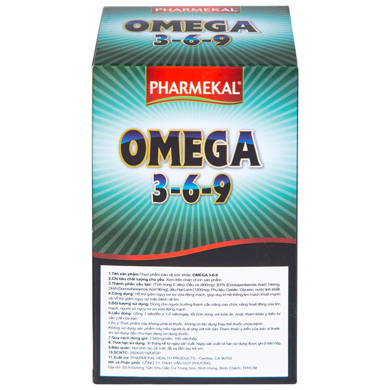 Viên uống Omega 3-6-9 Pharmekal hỗ trợ giảm nguy cơ xơ vữa động mạch (100 viên)