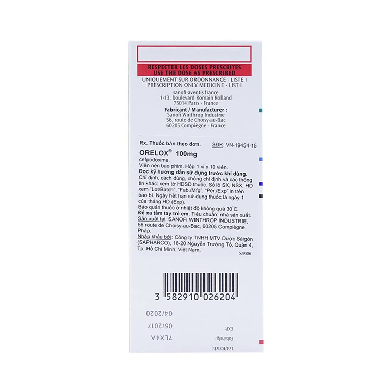 Thuốc Orelox 100mg Sanofi điều trị các chứng nhiễm khuẩn, viêm họng, viêm xoang cấp (1 vỉ x 10 viên)