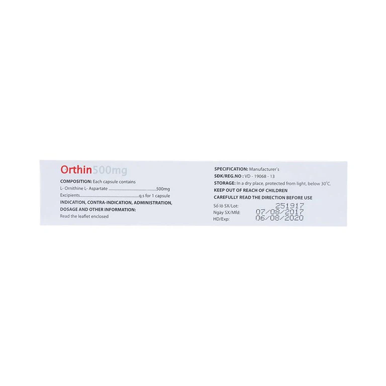 Viên nang cứng Orthin 500mg Mediplantex điều trị hội chứng tăng amoniac (3 vỉ x 10 viên)