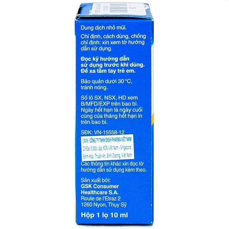 Thuốc nhỏ mũi Otrivin 0.05% GSK điều trị nghẹt mũi, sung huyết mũi họng (10ml)