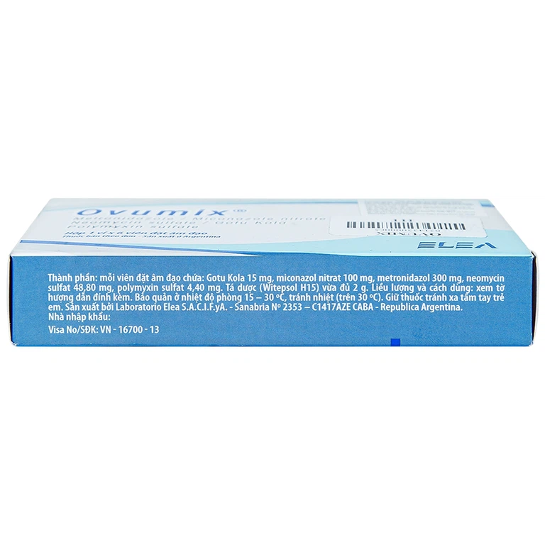 Viên đặt âm đạo Ovumix Elea điều trị viêm âm đạo, viêm rát âm đạo cổ tử cung (1 vỉ x 6 viên)
