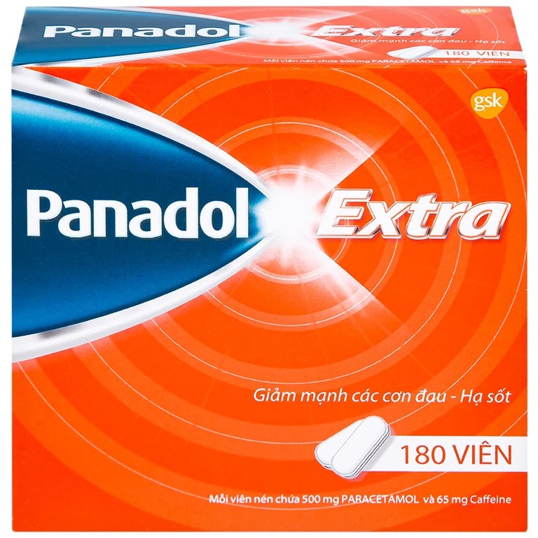 Viên nén Panadol Extra đỏ GSK giảm mạnh các cơn đau, hạ sốt, điều trị đau đầu, đau lưng (15 vỉ x 12 viên) 
