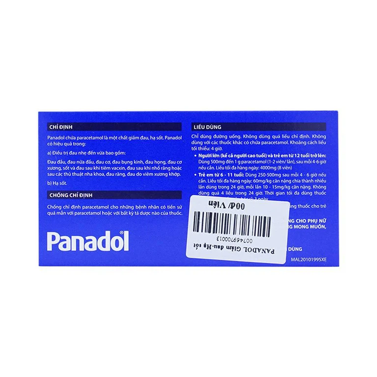 Viên nén Panadol 500mg GSK giảm đau, hạ sốt, điều trị đau đầu, đau cơ (10 vỉ x 12 viên)