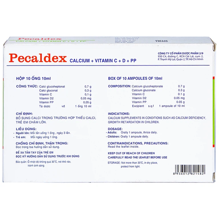 Dung dịch uống Pecaldex Nadyphar bổ sung canxi cho trẻ em chậm lớn (1 vỉ x 10 ống x 10ml)