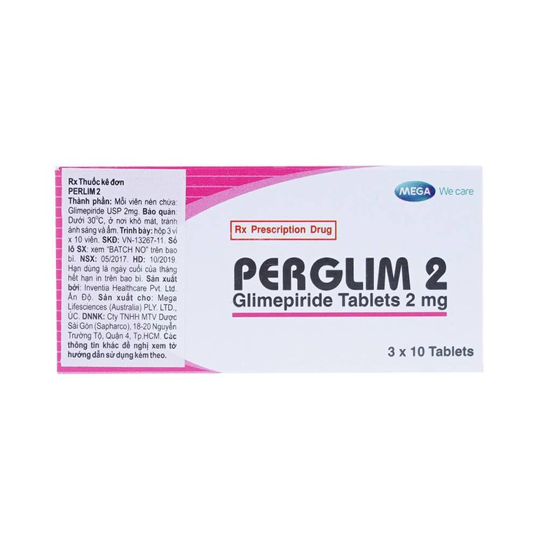 Viên nén Perglim 2 MEGA We care điều trị đái tháo đường típ 2 (3 vỉ x 10 viên)