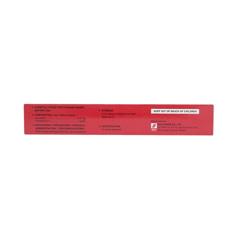 Viên nén Peruzi 12.5mg DaViPharm điều trị tăng huyết áp, đau thắt ngực (3 vỉ x 10 viên)