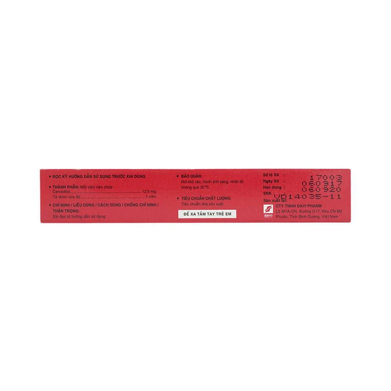 Viên nén Peruzi 12.5mg DaViPharm điều trị tăng huyết áp, đau thắt ngực (3 vỉ x 10 viên)