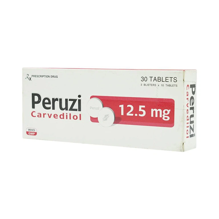 Viên nén Peruzi 12.5mg DaViPharm điều trị tăng huyết áp, đau thắt ngực (3 vỉ x 10 viên)
