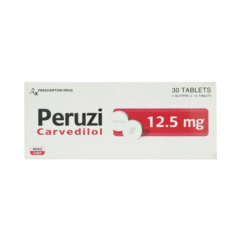 Viên nén Peruzi 12.5mg DaViPharm điều trị tăng huyết áp, đau thắt ngực (3 vỉ x 10 viên)