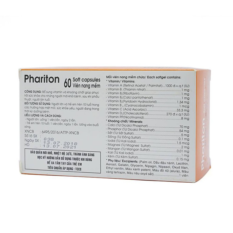 Viên uống Phariton TV.Pharm bổ sung vitamin và khoáng chất (6 vỉ x 10 viên)