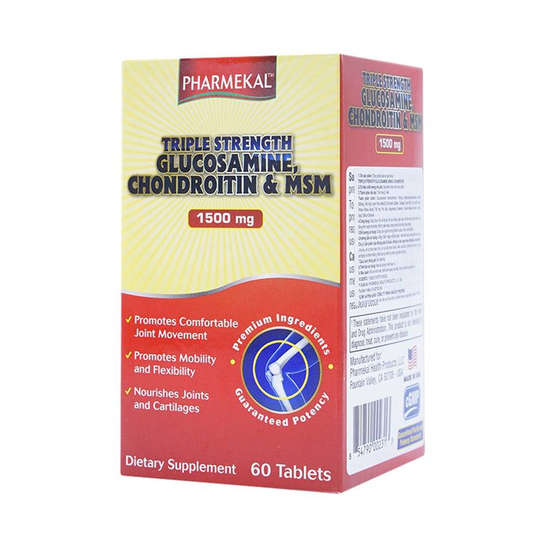 Viên uống Triple Strength Glucosamin Chondrontin MSM Pharmekal phòng ngừa và làm chậm quá trình thoái hóa khớp (60 viên)