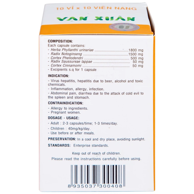 Viên nang Phyllantol Vạn Xuân điều trị bệnh tiêu hóa, gan mật, mệt mỏi, ngực sườn đầy tức (10 vỉ x 10 viên) 