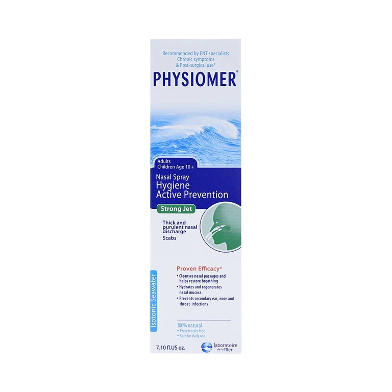 Dung dịch rửa mũi Physiomer Strong Jet làm sạch dịch nhầy đóng nghẹt trong mũi (210ml)