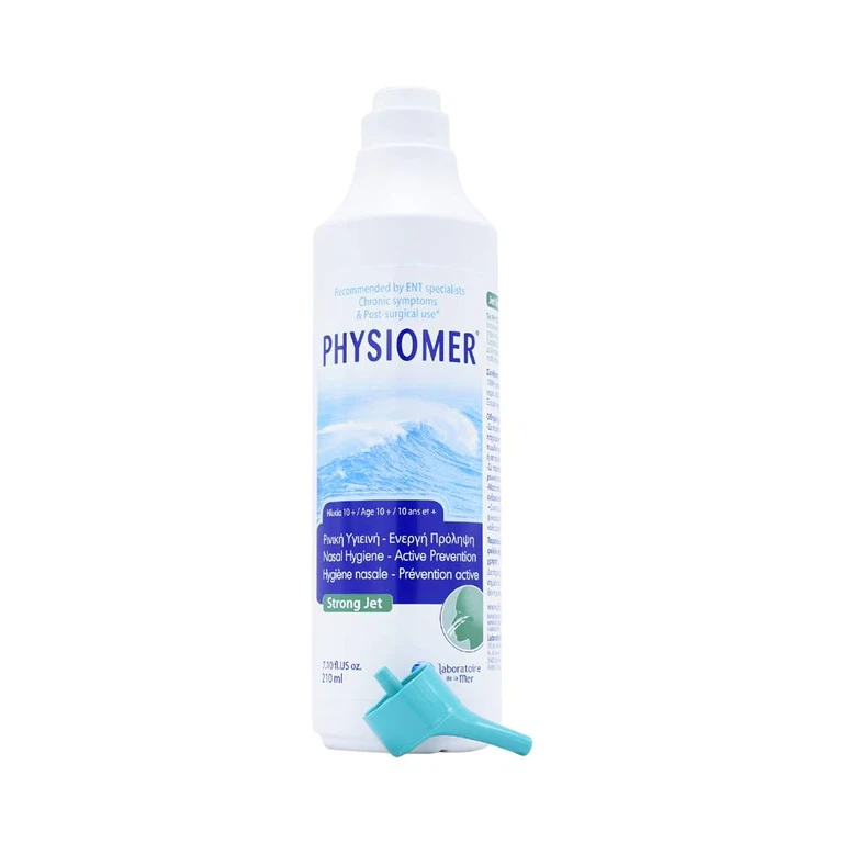 Dung dịch rửa mũi Physiomer Strong Jet làm sạch dịch nhầy đóng nghẹt trong mũi (210ml)