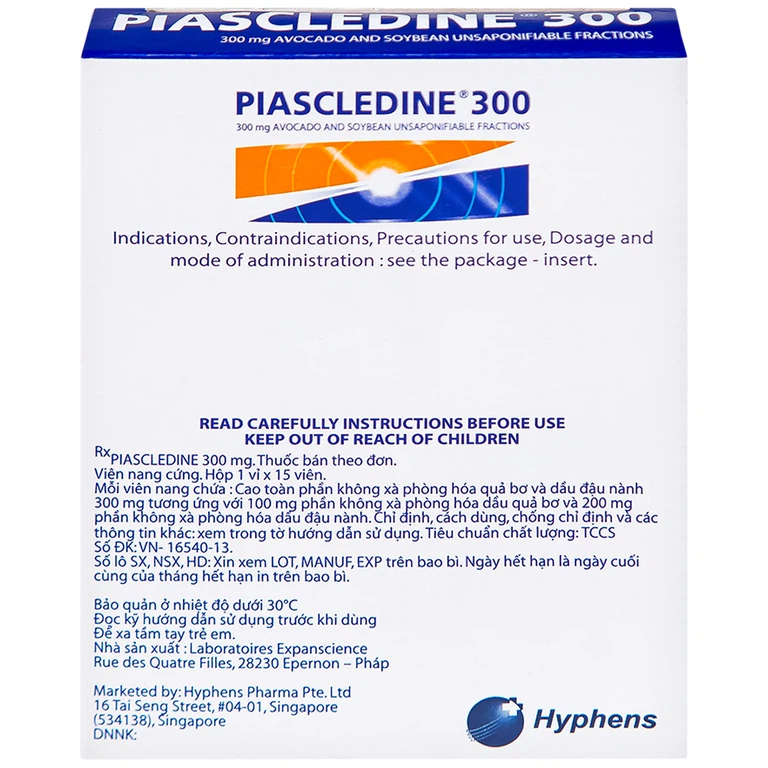 Viên nang cứng Piascledine 300 Hyphens điều trị viêm xương khớp hông và khớp gối (1 vỉ x 15 viên) 