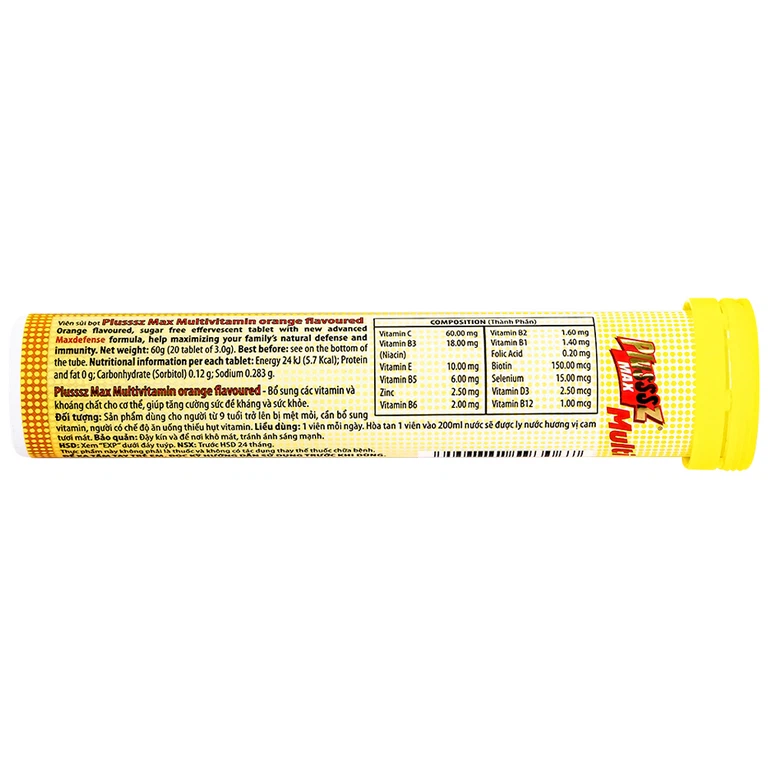 Viên sủi Plusssz Gold Max vị cam bổ sung vitamin và khoáng chất cho cơ thể (20 viên)