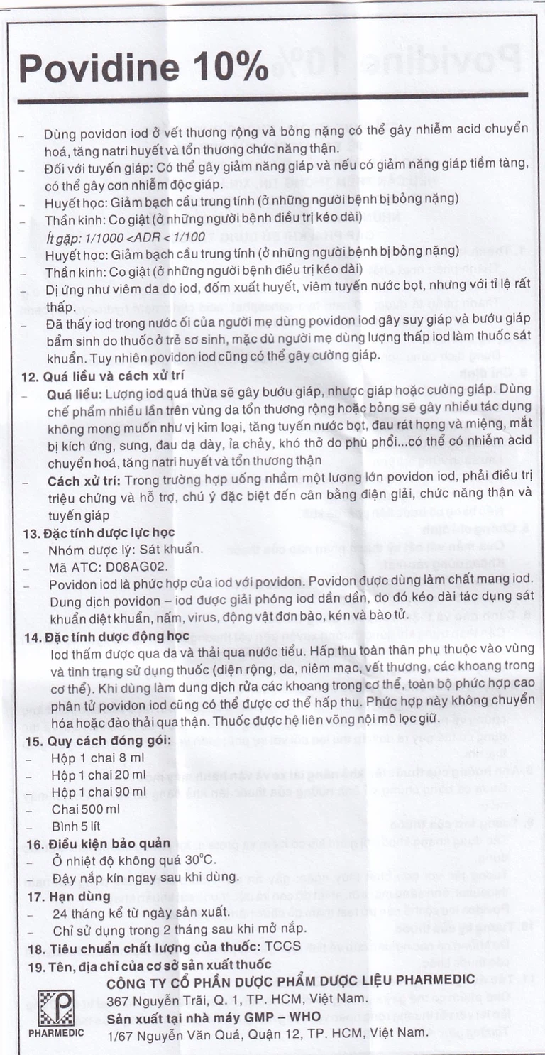 Dung dịch sát khuẩn Povidine 10% Pharmedic ngăn ngừa nhiễm khuẩn ở vết cắt, vết trầy (8ml)