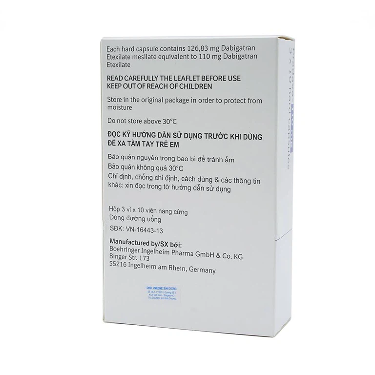 Viên nang cứng Pradaxa 110mg Boehringer phòng ngừa tai biến, đột quỵ (3 vỉ x 10 viên)