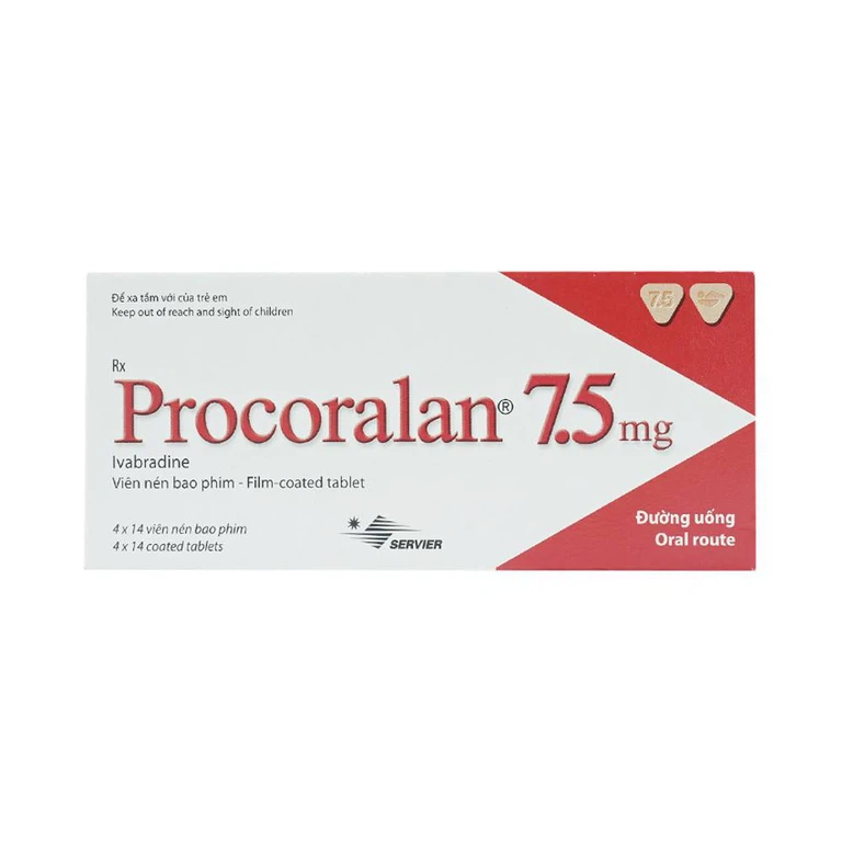 Thuốc Procoralan 7.5mg Servier điều trị đau thắt ngực ổn định (4 vỉ x 14 viên)