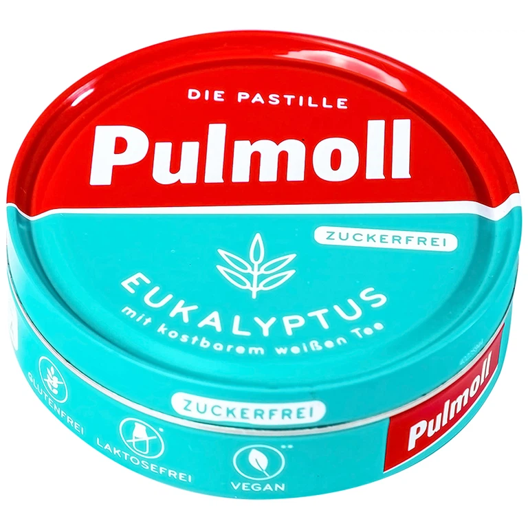 Kẹo ngậm không đường Pullmoll hương vị khuynh diệp bạc hà thông cổ, làm ấm đường hô hấp (50g)