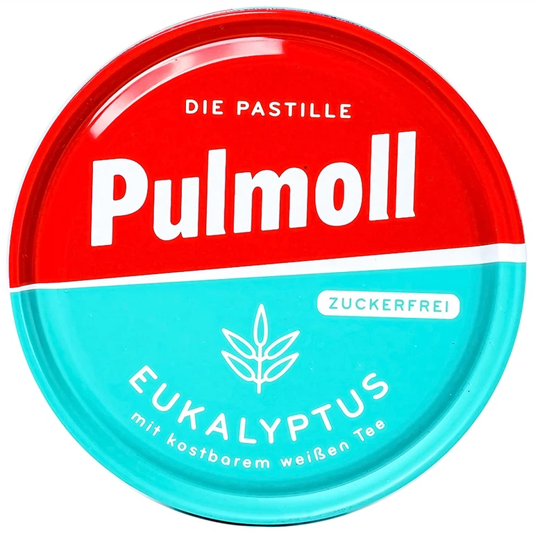 Kẹo ngậm không đường Pullmoll hương vị khuynh diệp bạc hà thông cổ, làm ấm đường hô hấp (50g)