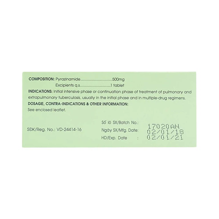 Thuốc Pyrazinamide 500mg Mekophar điều trị bệnh lao phổi (10 vỉ x 10 viên)