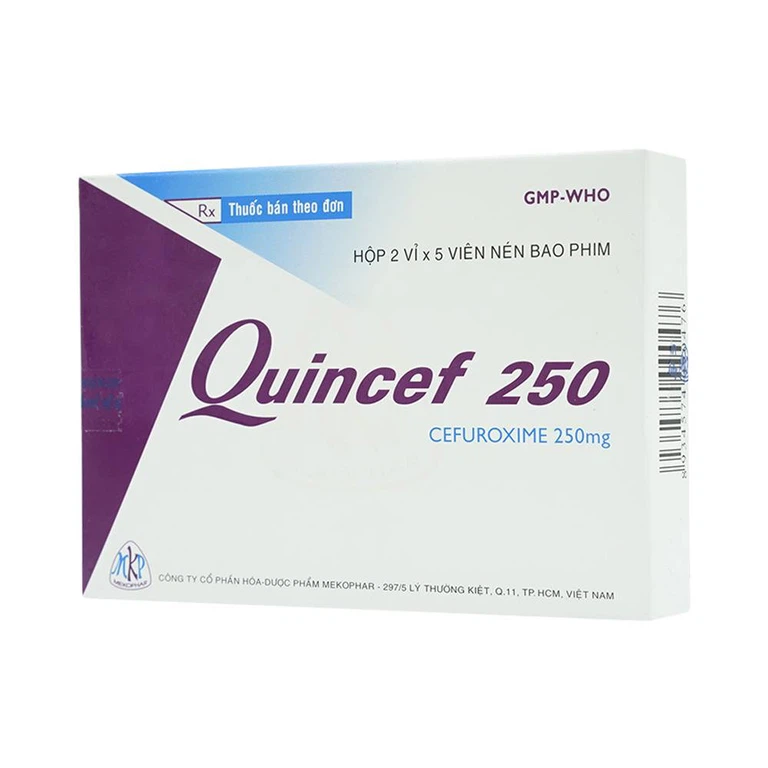 Thuốc Quincef 250 Mekophar điều trị viêm tai giữa, viêm xoang (2 vỉ x 5 viên)