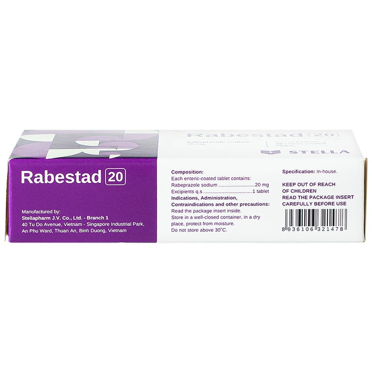 Thuốc Rabestad 20 Stella điều trị trào ngược dạ dày, thực quản (3 vỉ x 10 viên)