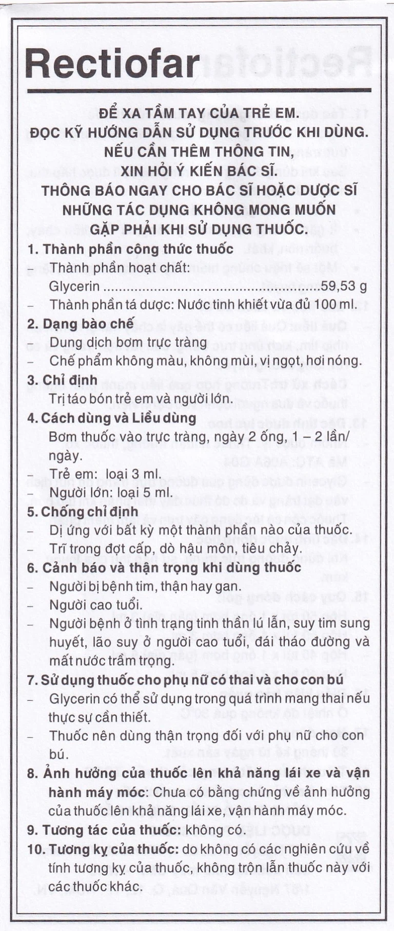 Dung dịch Rectiofar Pharmedic điều trị táo bón (40 túi x 1 ống bơm 5ml)