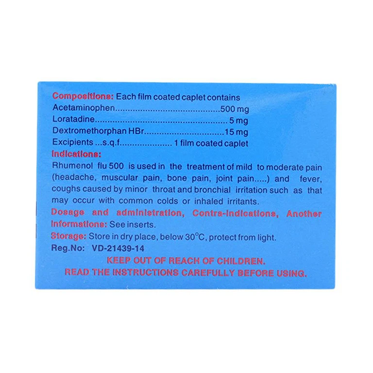 Thuốc Rhumenol Flu 500 Medipharco điều trị đau đầu, sốt từ nhẹ đến vừa (25 vỉ x 4 viên)