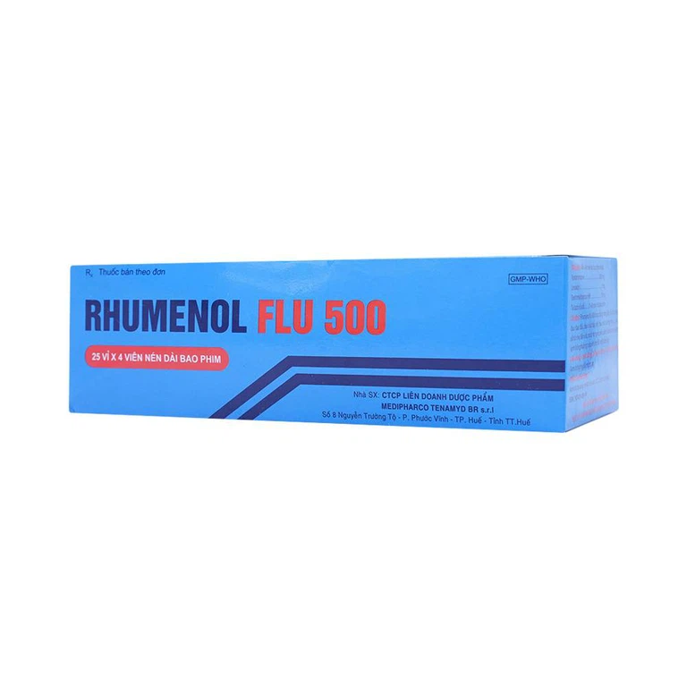 Thuốc Rhumenol Flu 500 Medipharco điều trị đau đầu, sốt từ nhẹ đến vừa (25 vỉ x 4 viên)