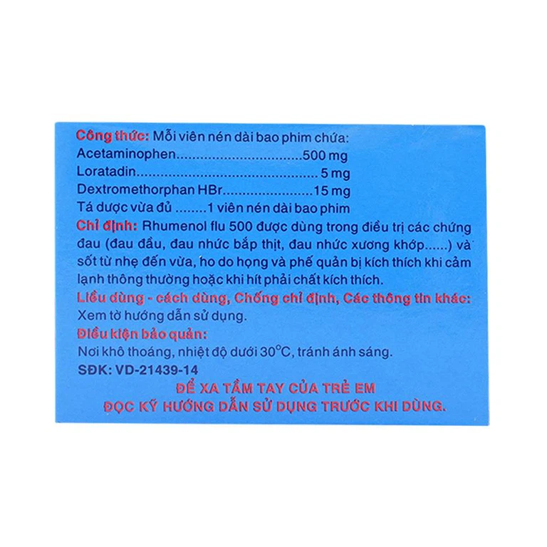 Thuốc Rhumenol Flu 500 Medipharco điều trị đau đầu, sốt từ nhẹ đến vừa (25 vỉ x 4 viên)