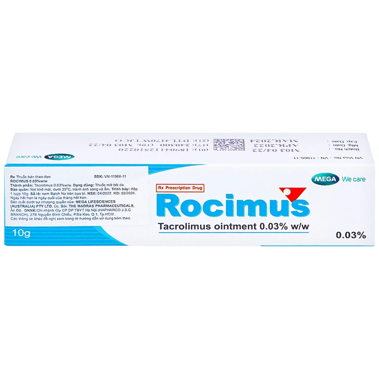 Thuốc mỡ bôi da Rocimus 0.03% MEGA We care điều trị viêm da cơ địa (10g)