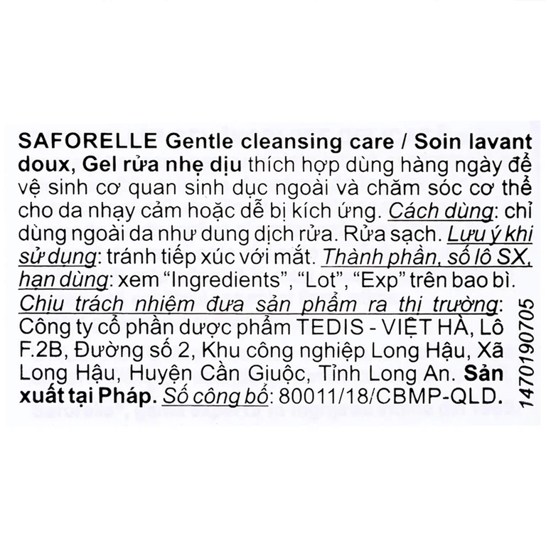 Gel rửa dịu nhẹ Saforelle Soin Lavant Doux vệ sinh cơ quan sinh dục ngoài và cơ thể cho da nhạy cảm (100ml)