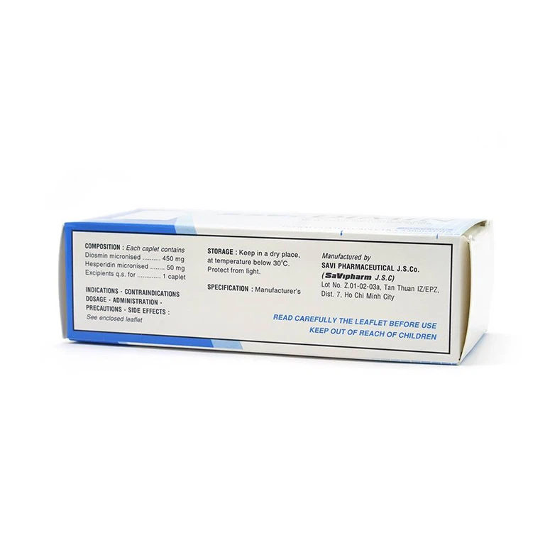 Thuốc Savi Dimin điều trị triệu chứng suy tĩnh mạch, mạch bạch huyết (4 vỉ x 15 viên)