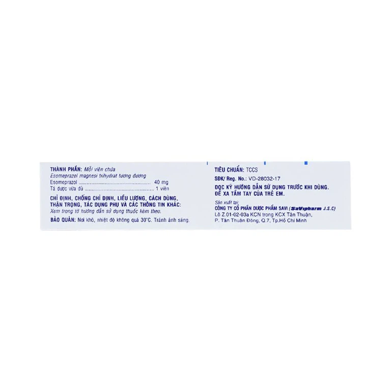 Thuốc Savi Esomeprazole 40 điều trị viêm loét dạ dày, tá tràng (2 vỉ x 7 viên)