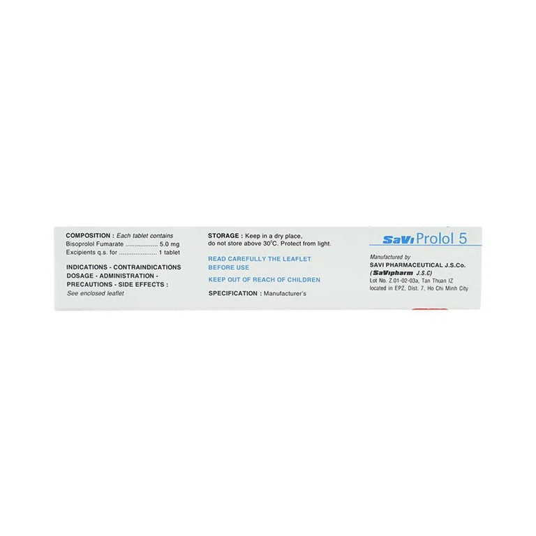 Thuốc SaViProlol 5 điều trị tăng huyết áp, đau thắt ngực (3 vỉ x 10 viên) 