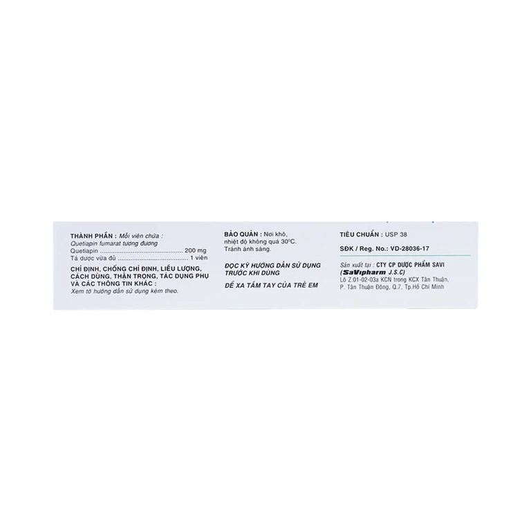 Thuốc Savi Quetiapine 200 điều trị tâm thần phân liệt (3 vỉ x 10 viên)