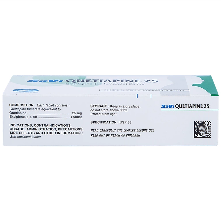 Thuốc Savi Quetiapine 25 điều trị tâm thần phân liệt (3 vỉ x 10 viên)