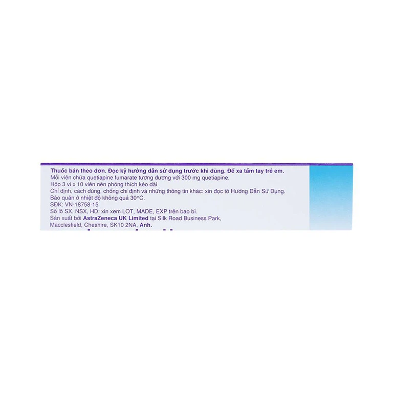 Thuốc Seroquel XR 300mg AstraZeneca điều trị tâm thần phân liệt (3 vỉ x 10 viên)