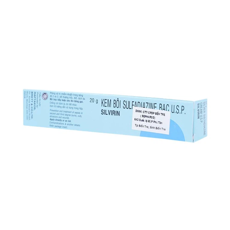 Kem bôi Silvirin Raptakos phòng ngừa và điều trị nhiễm khuẩn trong phỏng độ hai, độ ba (20g)