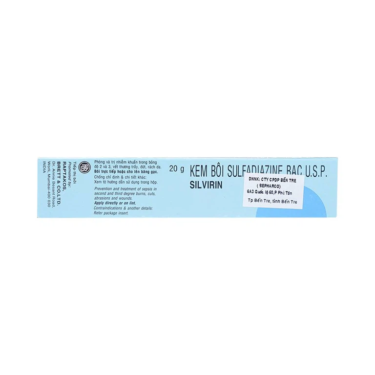 Kem bôi Silvirin Raptakos phòng ngừa và điều trị nhiễm khuẩn trong phỏng độ hai, độ ba (20g)