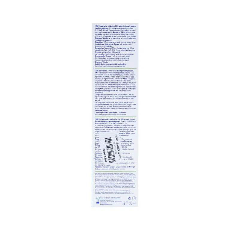 Xịt mũi Sinomarin Adults Nose Care rửa xoang mũi, nghẹt mũi, sung huyết mũi (125ml)