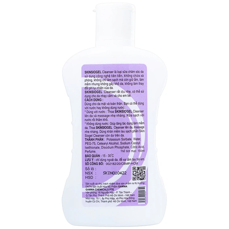 Sữa chăm sóc da Skinsiogel Cleanser Gamma không chứa xà phòng, giữ ẩm, làm mềm da (150ml)