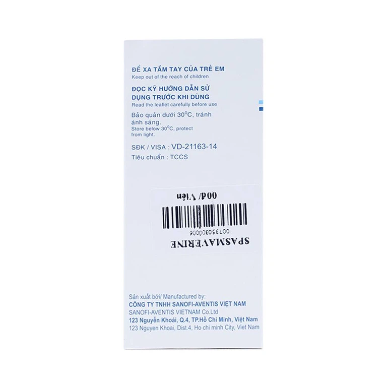Thuốc Spasmavérine Sanofi điều trị triệu chứng đau do co thắt cơ trơn (3 vỉ x 20 viên)