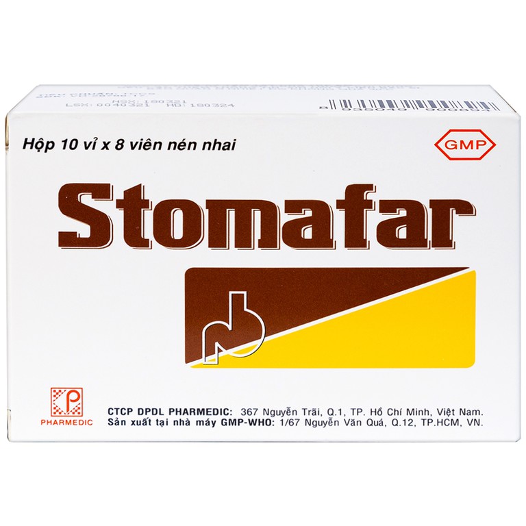 Viên nhai Stomafar Pharmedic điều trị trung hòa acid dạ dày (10 vỉ x 8 viên)
