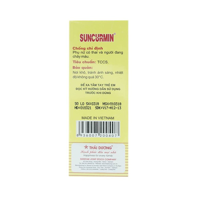 Dung dịch Suncurmin Sao Thái Dương điều trị viêm loét dạ dày, hành tá tràng (100ml)