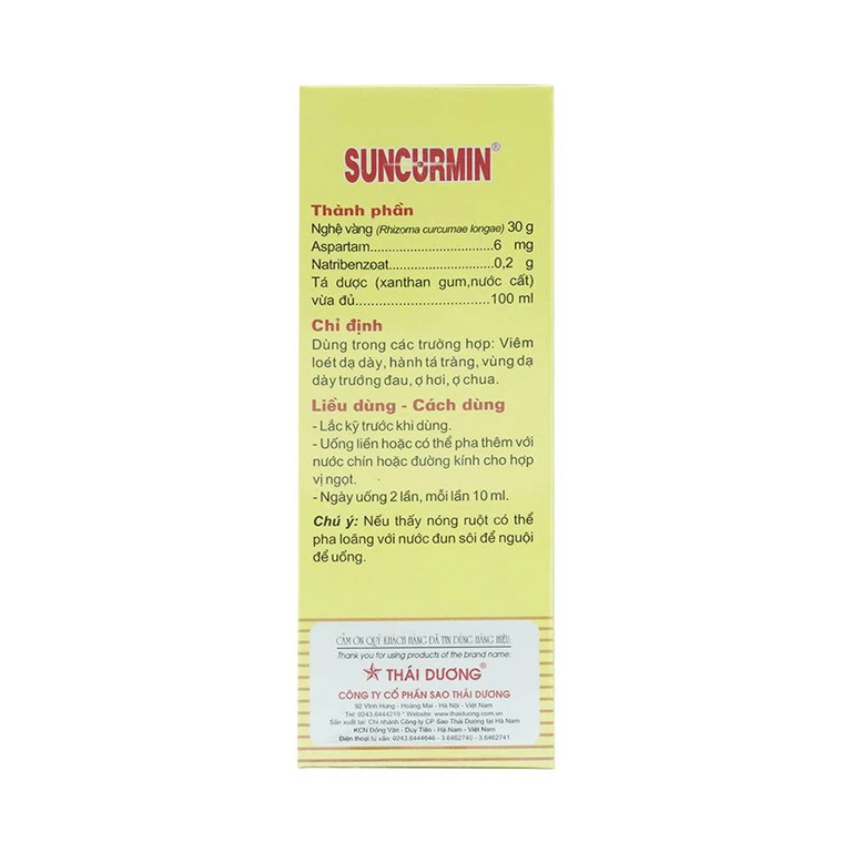 Dung dịch Suncurmin Sao Thái Dương điều trị viêm loét dạ dày, hành tá tràng (100ml)
