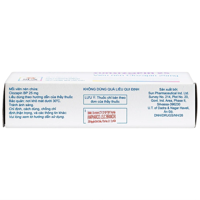 Thuốc Sunsizopin 25 Sun Pharma điều trị chứng tâm thần phân liệt (5 vỉ x 10 viên)