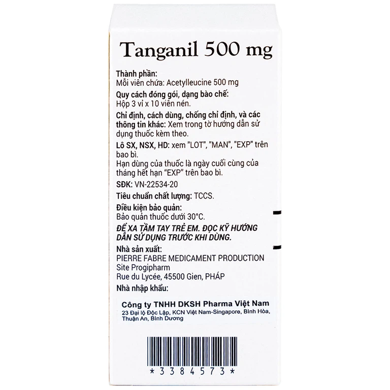 Thuốc Tanganil 500mg Pierre Fabre điều trị cơn chóng mặt (3 vỉ x 10 viên)